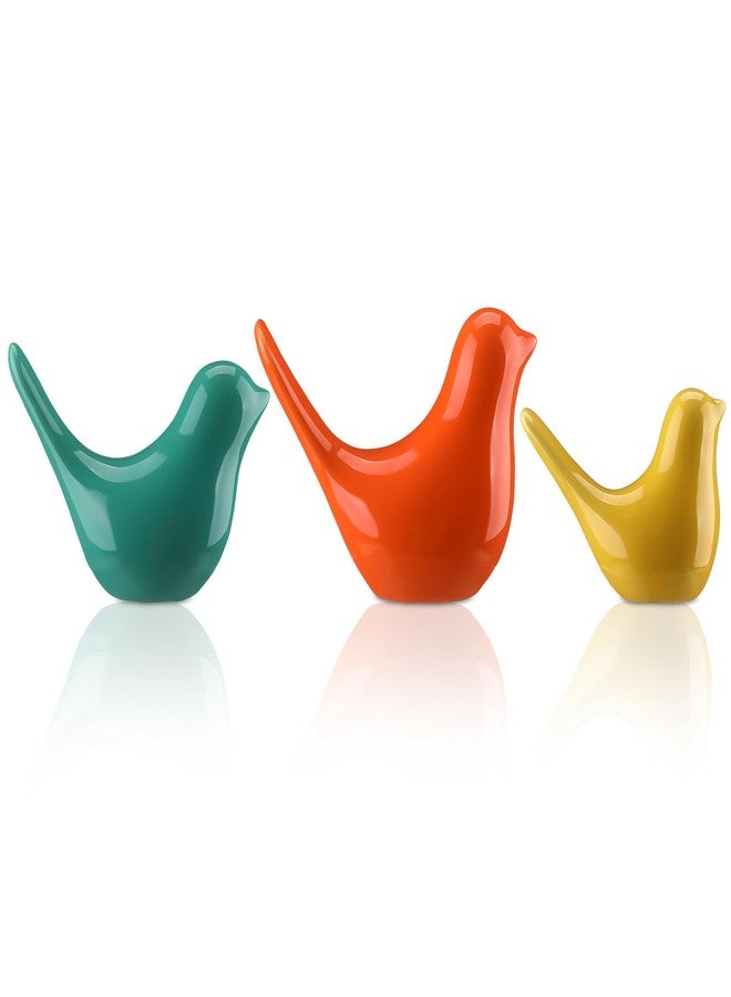 AceOrbit 3pcs Mid Century Modern Decor Medieval Table Decor Ceramic Birds Orange Blue and Yellow Ceramic Birds for Home Office Table Desktop Bookshelf Mantelpiece Shelf Centerpiece - Image 2